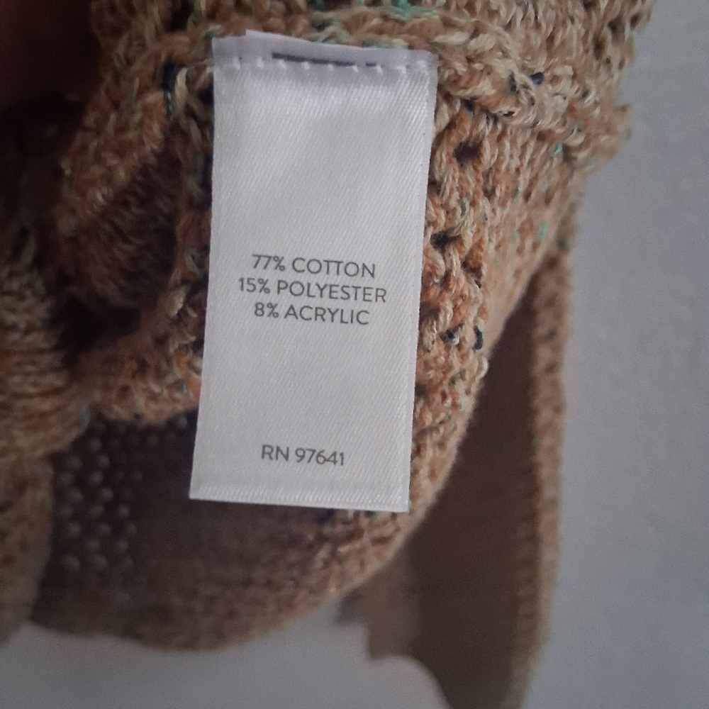 J Jill NWT Open Knit Button Down Cotton Blend Sweater Tan L. - Picture 6 of 7